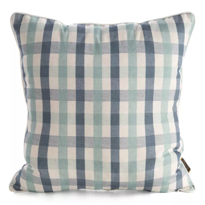 Poszewka na poduszkę 50x50 cm z dodatkiem lnu niebiesko, biała w kratkę LOLA - kolekcja SEA SUMMER