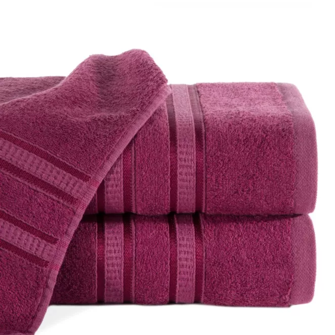 Ręcznik kąpielowy 70x140 cm bambusowy kolor amarantowy zdobiony bordiurą w pasy 500 g/m2 MILA