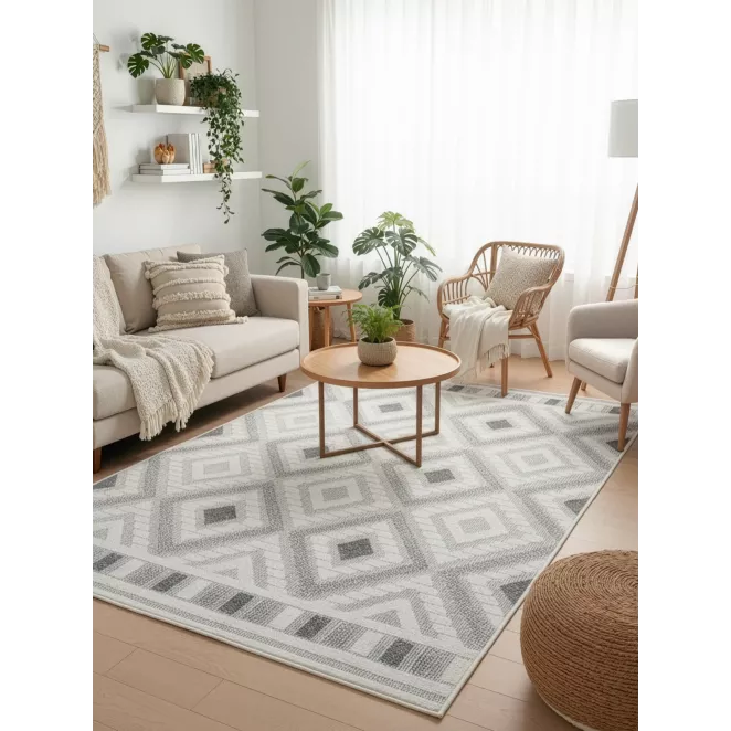 Dywan 80x200 cm beżowy zdobiony przestrzennym wzorem geometrycznym DIDAR3