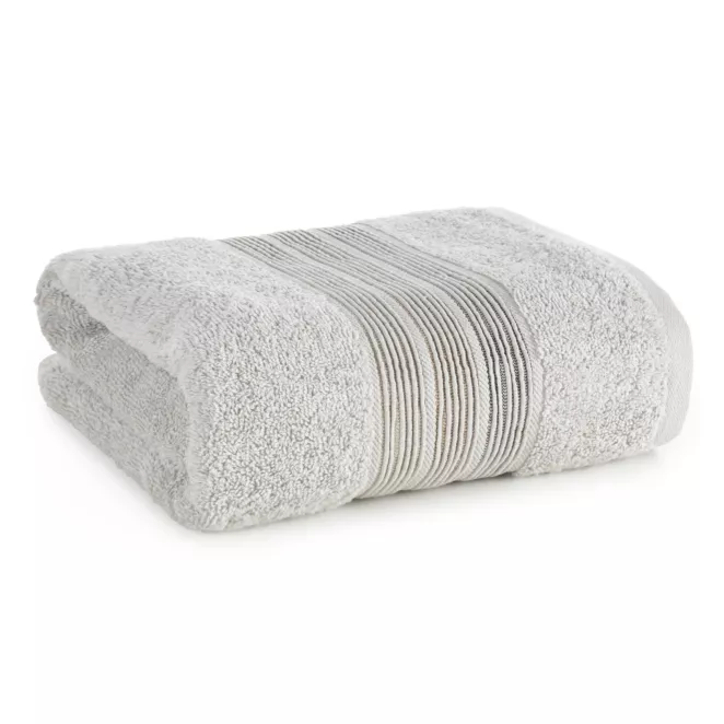 Ręcznik kąpielowy 50x90 cm bawełniany kolor srebrny w poziome paseczki 500 g/m2 VERANO