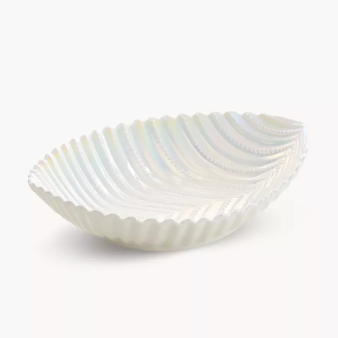 Patera dekoracyjna w kształcie łódeczki zdobiona w perłowym odcieniu NELA