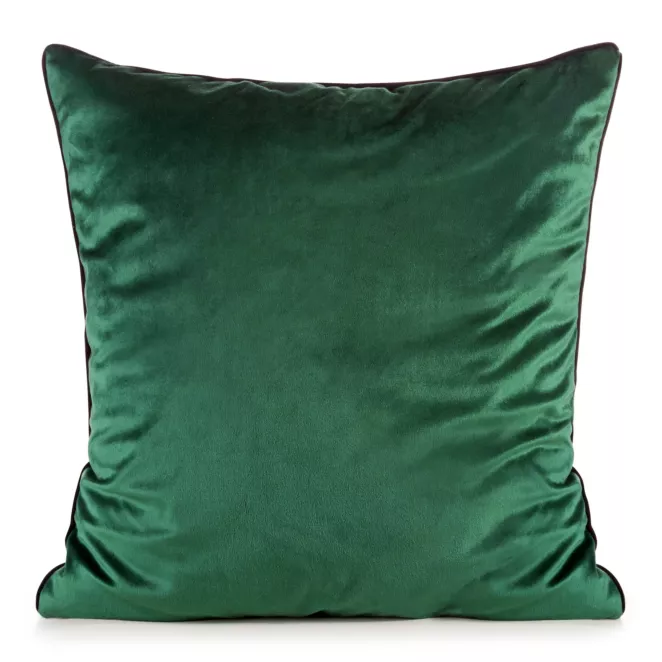 Poszewka na poduszkę 60x60 cm welwetowa kolor ciemnozielony o delikatnym połysku z ozdobną lamówką GAJA 2