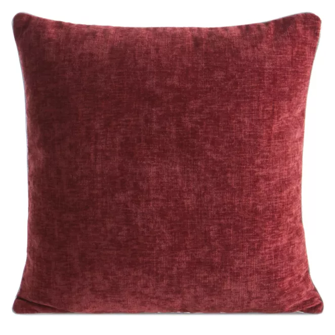 Poszewka na poduszkę 45x45 cm czerwona szenilowa zdobiona srebrną lamówką MARY