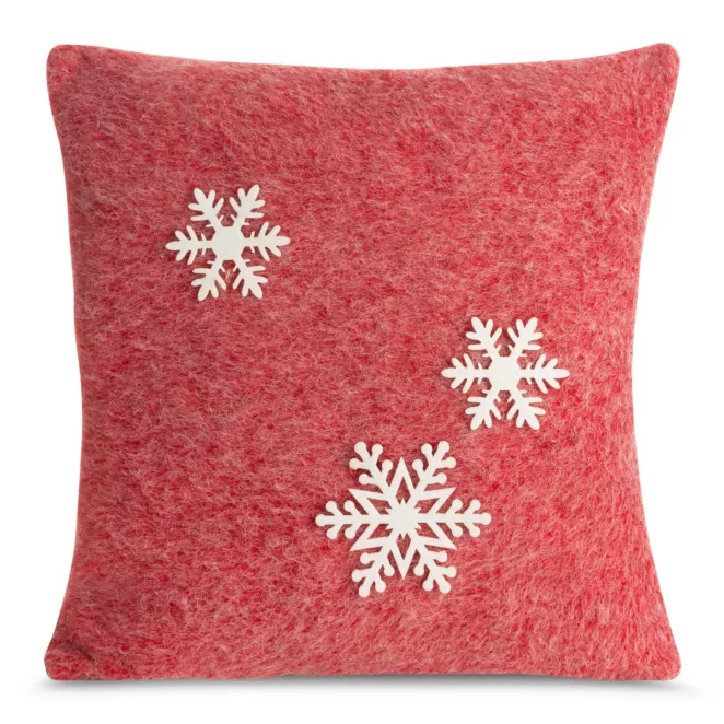 Poszewka na poduszkę 40x40 cm świąteczna z filcu czerwono biała zdobiona aplikacją w śnieżynki