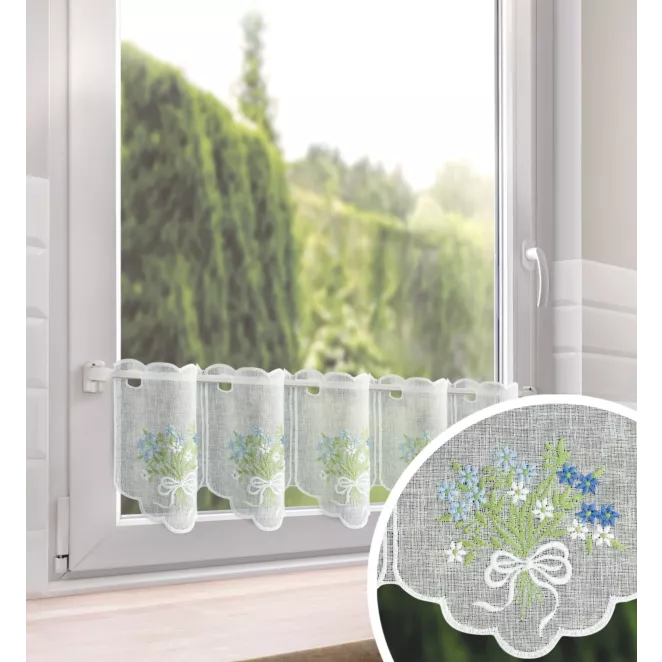 Tkanina firanowa zazdrostka z etaminy zdobiona haftem lawendy