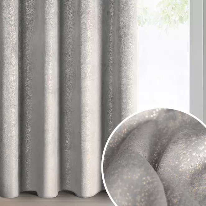 Zasłona srebrno, złota z welwetu zdobiona błyszczącym nadrukiem 135x250 cm złote przelotki - BETHY