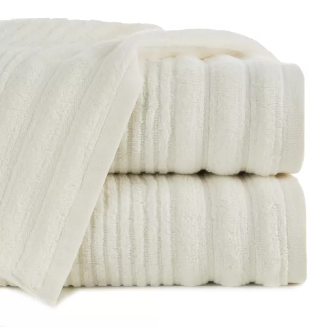 Ręcznik do rąk 30x50 cm bawełniany kolor kremowy bordiurą zero twist zdobiony paseczkami 400 g/m2 SAMMY
