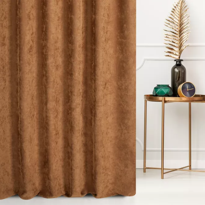 Zasłona szyta na taśmie 5 cm miodowa z miękkiej tkaniny szenilowej typu dimout o naturalnym splocie