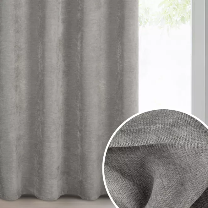 Zasłona stalowa z szenilowej tkaniny o strukturalnym splocie 140x250 cm przelotka - VANI