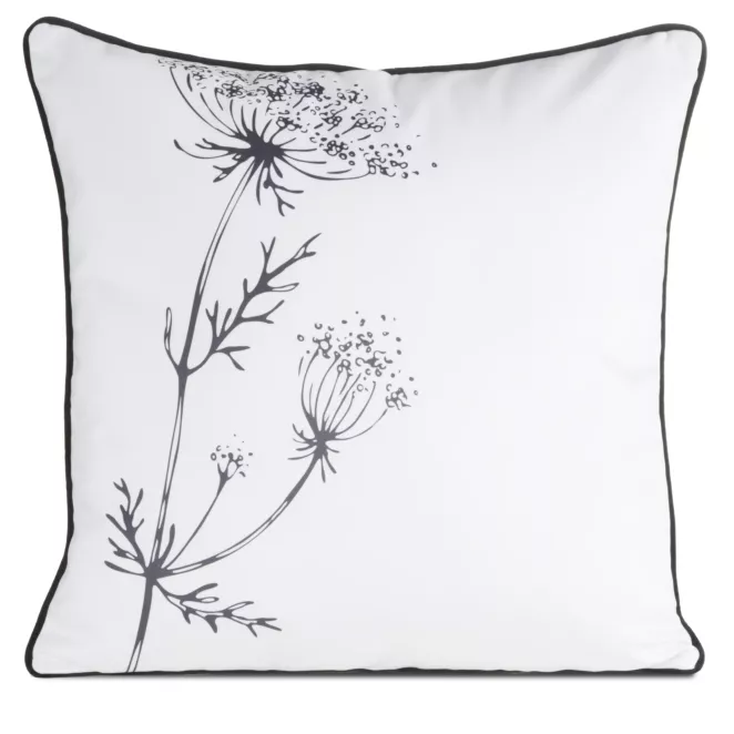 Poszewka na poduszkę dwustronna 60x60 cm welwetowa, biało beżowa z motywem roślinnym z wypustką na brzegach AGNES Eurofirany Premium