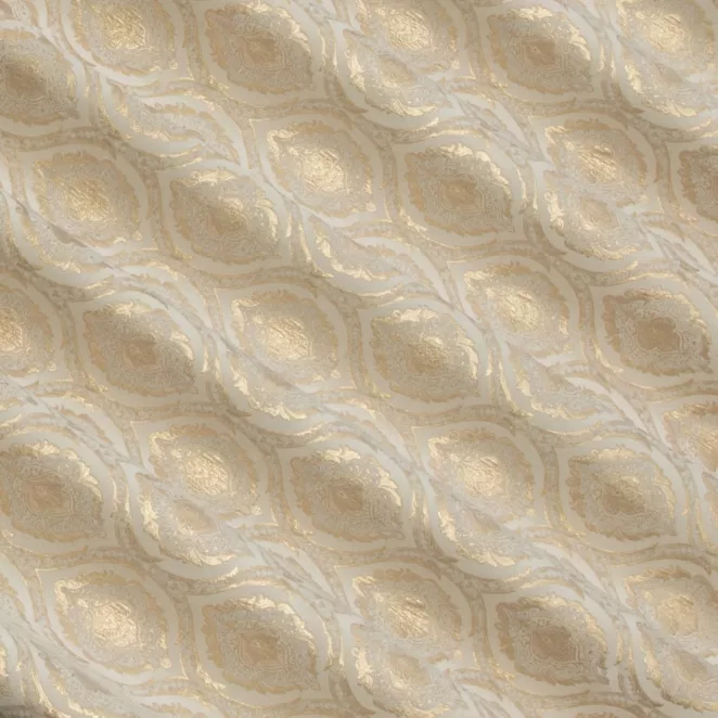 E135/6 Zasłona szyta na taśmie 5 cm złota z szenilowej tkaniny w klasyczny wzór ornamentowy przetykany błyszczącą nicią Italissima Eva Minge