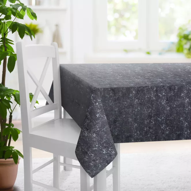 Obrus szyty grafitowy miękka tkanina welwetowa, ze złotym marmurowym nadrukiem