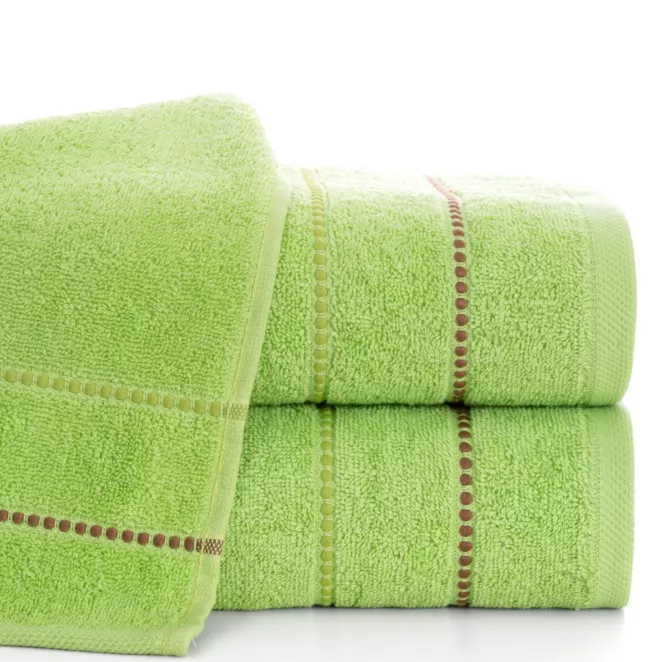 Ręcznik kąpielowy 50x90 cm bawełniany kolor jasnozielony z kontrastującymi paseczkami 500 g/m2 SUZI