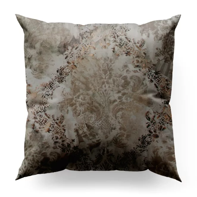 Poszewka szyta beżowo złota z grubej welwetowej tkaniny w elegancki ornamentowy wzór Italissima Eva Minge