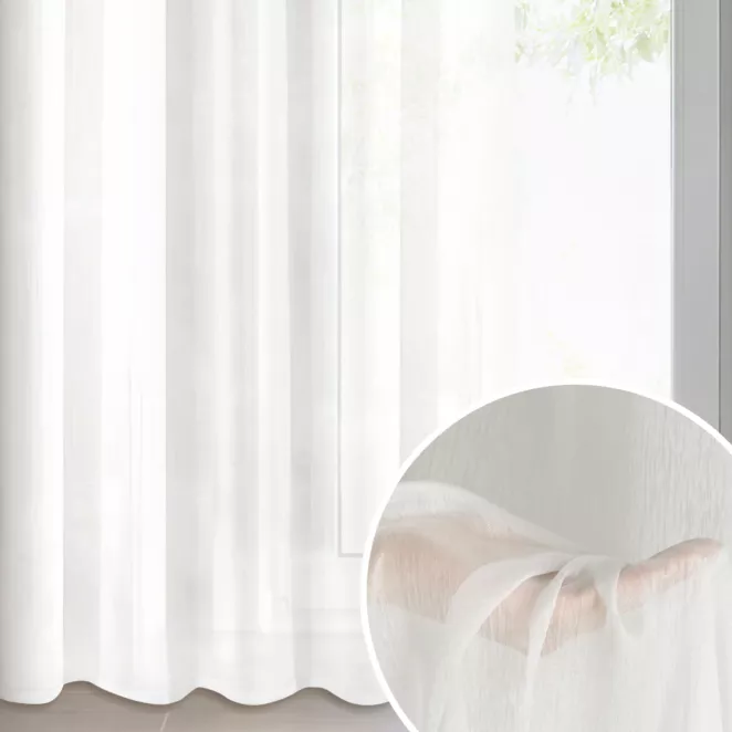 Firana kremowa o strukturze drobnego deszczyku wzór pionowy 350x250 cm taśma REBECCA