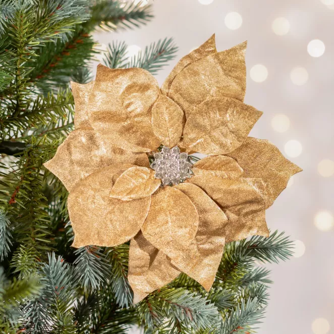 Świąteczny kwiat GWIAZDA BETLEJEMSKA zdobiona lśniącymi kryształkami