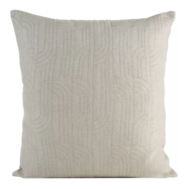 Poszewka na poduszkę 45x45 cm beżowa z złotym geometrycznym haftem MILA