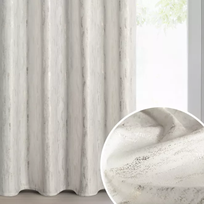 Zasłona biało, złota z aksamitnego welwetu zdobiona przecieranym nadrukiem 140x250 cm złota przelotka - ARNITA