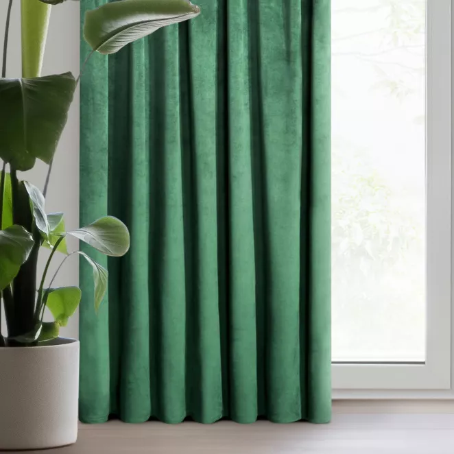 Zasłona welwetowa ciemnozielona gładka 140x300 cm taśma - PIERRE
