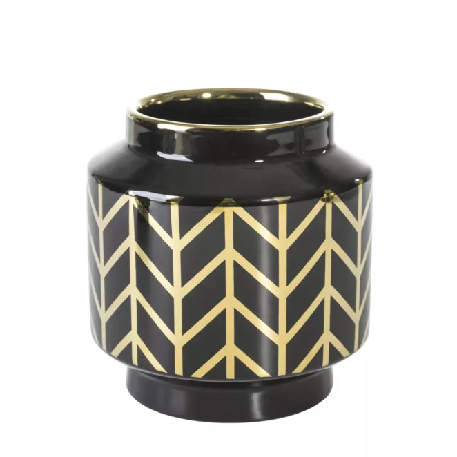 Wazon ceramiczny z geometrycznym wzorem czarno-złoty