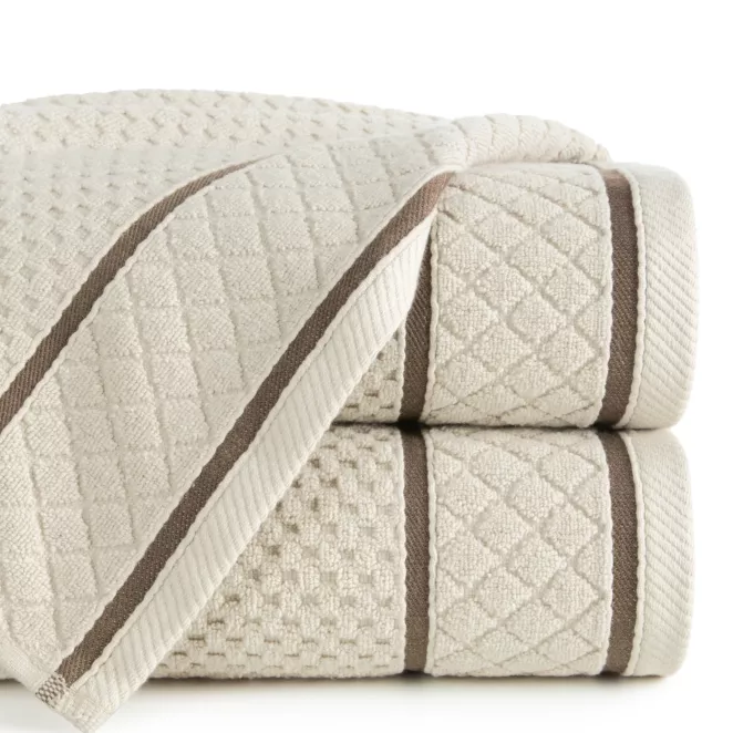 Ręcznik do rąk 30x50 cm bawełniany kolor beżowy o strukturze krateczki z ozdobną bordiurą 500 g/m2 FAVORI