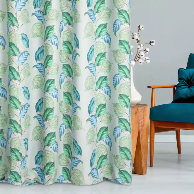 Zasłona szyta na taśmie 5 cm wielokolorowa z tkaniny bawełnianej o naturalnym płóciennym splocie