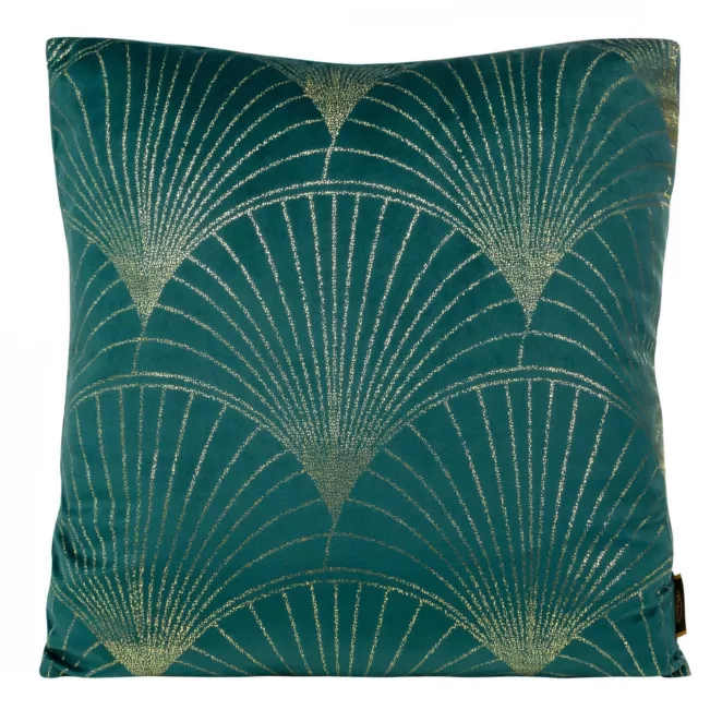 Poszewka na poduszkę 45x45 cm welwetowa kolor ciemnoturkusowy ze złotym nadrukiem BLINK 21