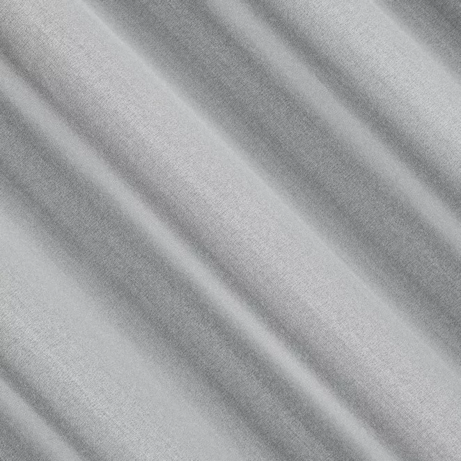 E12/5 Firana szyta na taśmie 5 cm srebrna z miękkiej tkaniny o delikatnym połysku, wykończona obciążnikiem