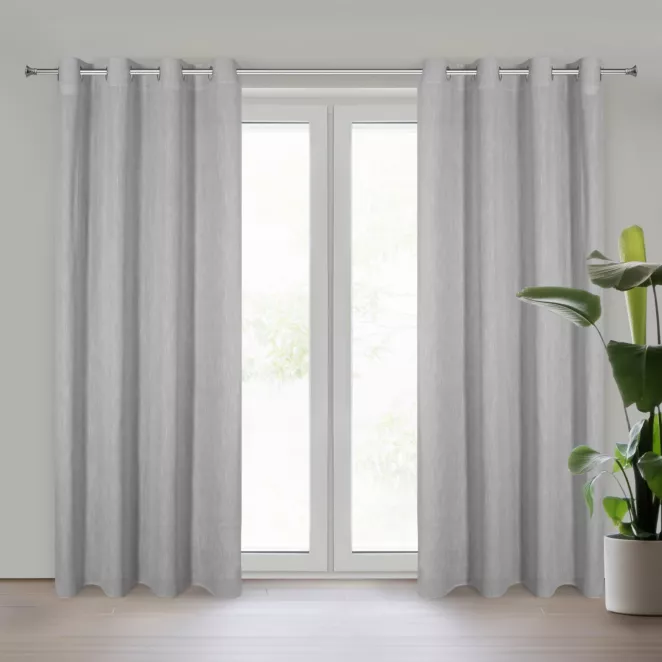 Zasłona srebrna z dodatkiem lnu w stylu eko 140x250 cm przelotka - LATIKA