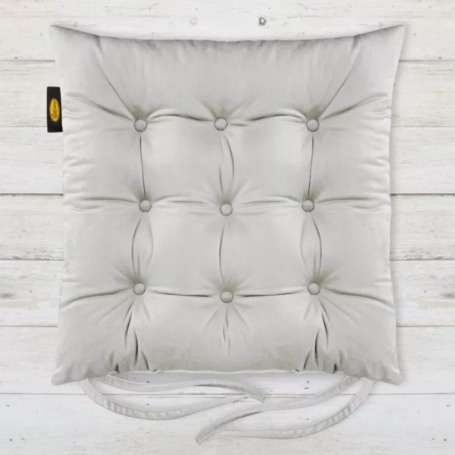 Poduszka na krzesło 40 x 40 x 6 cm dwustronna welwetowa jasnostalowa z dziewięcioma pikowaniami