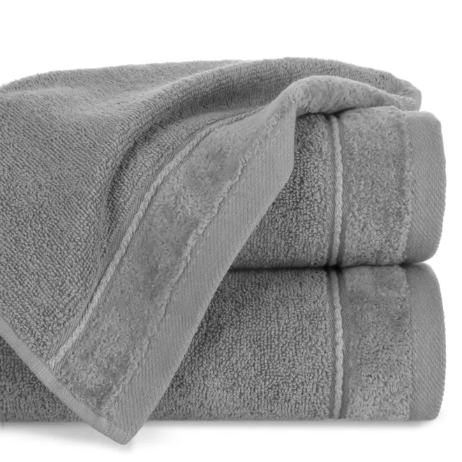 Ręcznik do rąk 30x50 cm bawełniany kolor stalowy z kontrastującymi paseczkami 500 g/m2 SIBEL