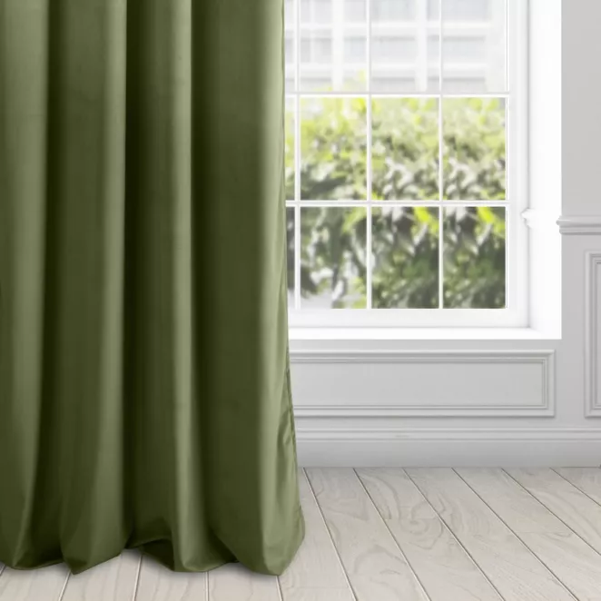 Zasłona welwetowa ciemnooliwkowa gładka 140x250 cm przelotka - PIERRE
