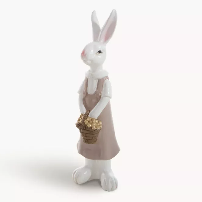 Wielkanocna figurka dekoracyjna zajączek w sukience biało, beżowej kolorystyce
