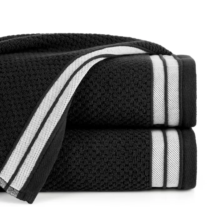 Ręcznik do rąk 50x90 cm bawełniany kolor czarny w pasy 500 g/m2 MADLEN