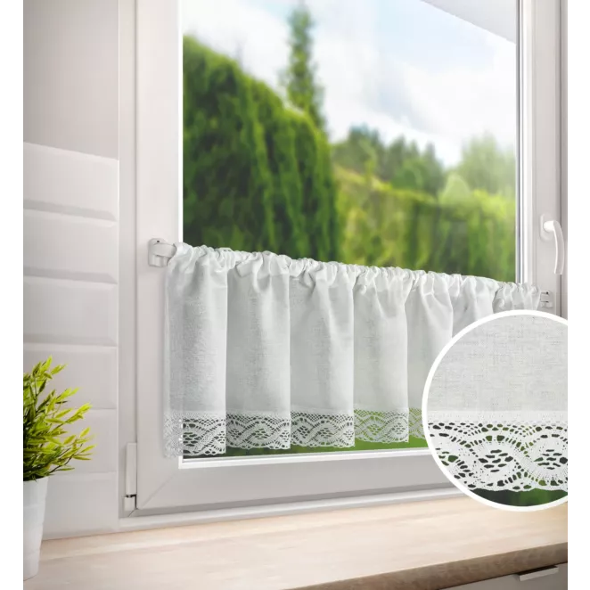 Zazdrostka biała z tkaniny z przewagą bawełny zdobiona koronką 150x30 cm VINCE