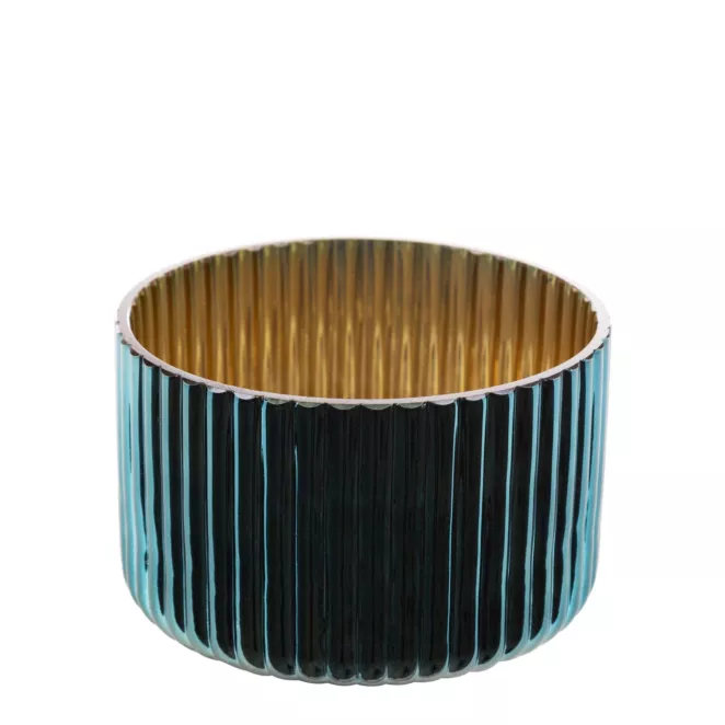 Świecznik ze szkła artystycznego turkusowo-złoty