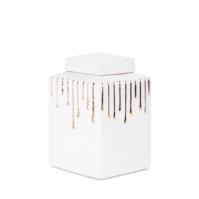 Pojemnik ceramiczny LUIS z motywem cieknącej złotej farby