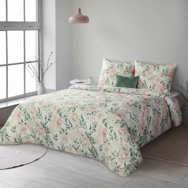 Pościel 220x200 cm bawełniana kolor biały. jasnoróżowy z wzorem kwiatowym w romantycznym stylu SPRING 13