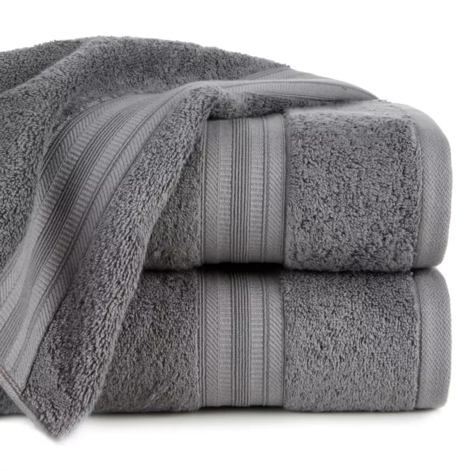 Ręcznik do rąk 30x50 cm bawełniany kolor stalowy z bordiurą w paski 550 g/m2 ELEN