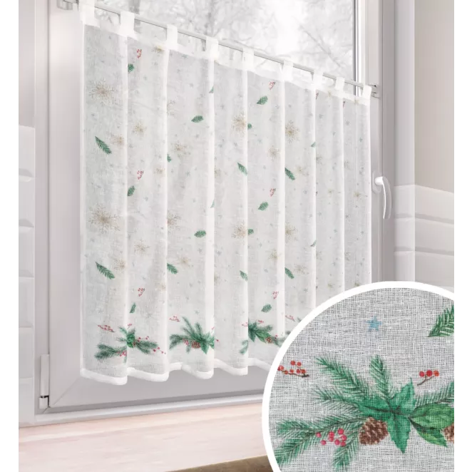 Zazdrostka biało, zielona z etaminy zdobiona świątecznym nadrukiem 150x90 cm szelki - XMAS 4