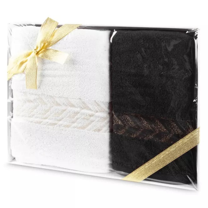 Zestaw ręczników bawełnianych na prezent 2 szt kolor biały, czarny 450 g/m2 GLOW