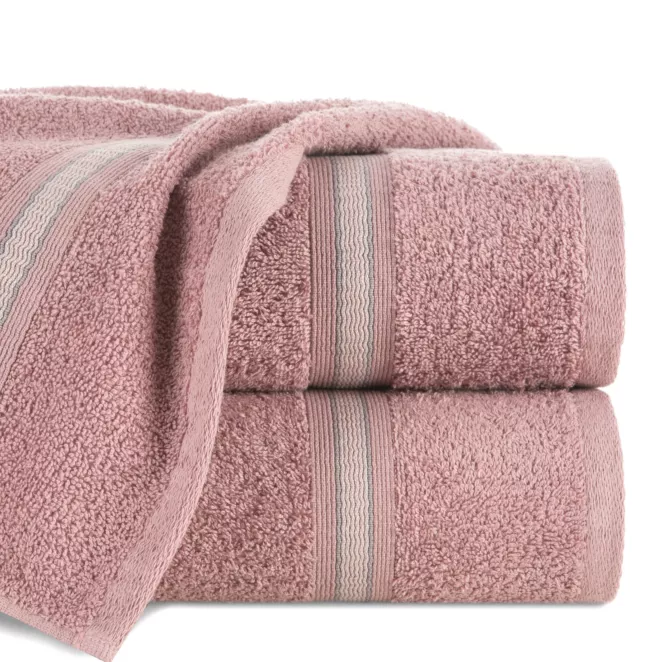 Ręcznik do rąk 30x50 cm bawełniany kolor pudrowy z bordiurą w kontrastujące pasy 500 g/m2 TRIS