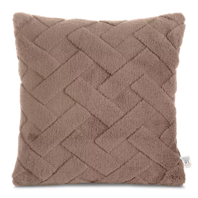 Poszewka na poduszkę 45x45 cm ciemnobeżowa z miękkiego pluszu zdobiona wypukłym wzorem CARO DESIGN 91