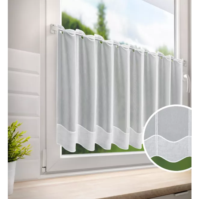 Tkanina firanowa zazdrostka z etaminy zdobiona ozdobnym pasem kornelii