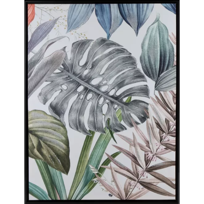 Obraz COLORS 2 barwne egzotyczne liście z akcentami złota i srebra, nadruk na płótnie w czarnej ramie