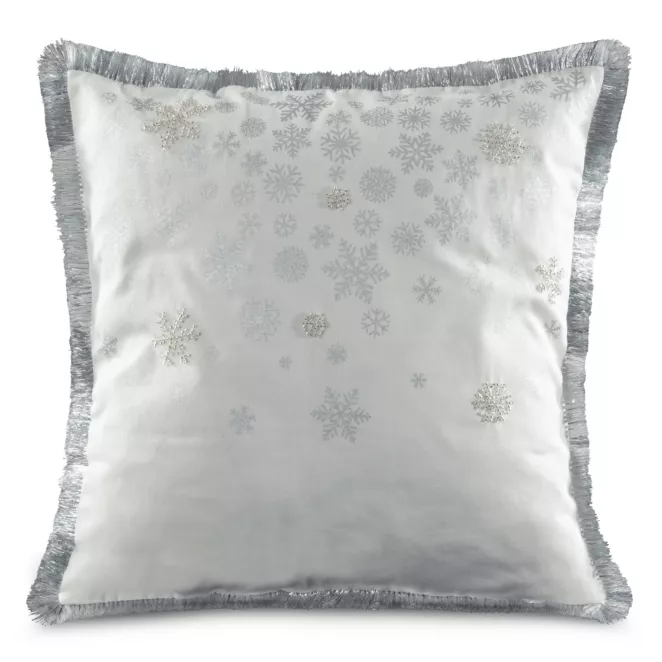 Poszewka na poduszkę 45x45 cm biało, srebrna wykończona ozdobnymi frędzlami