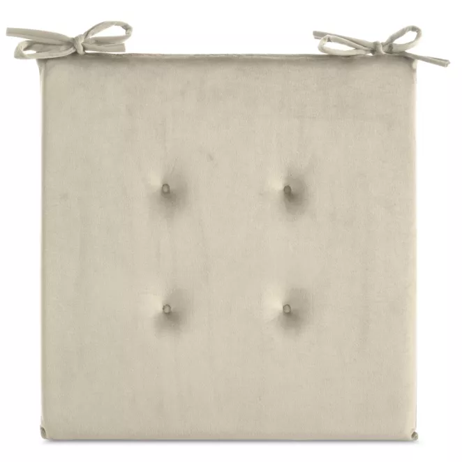 Poduszka na krzesło 40 x 40 x 3 cm welwetowa jasnobeżowa z ozdobnym pikowaniem i praktycznymi troczkami GAJA