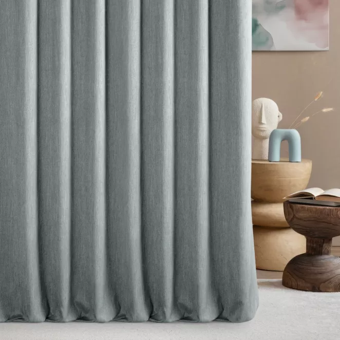 Zasłona szyta na taśmie 5 cm popielata z tkaniny o naturalnym splocie z efektem melanżu