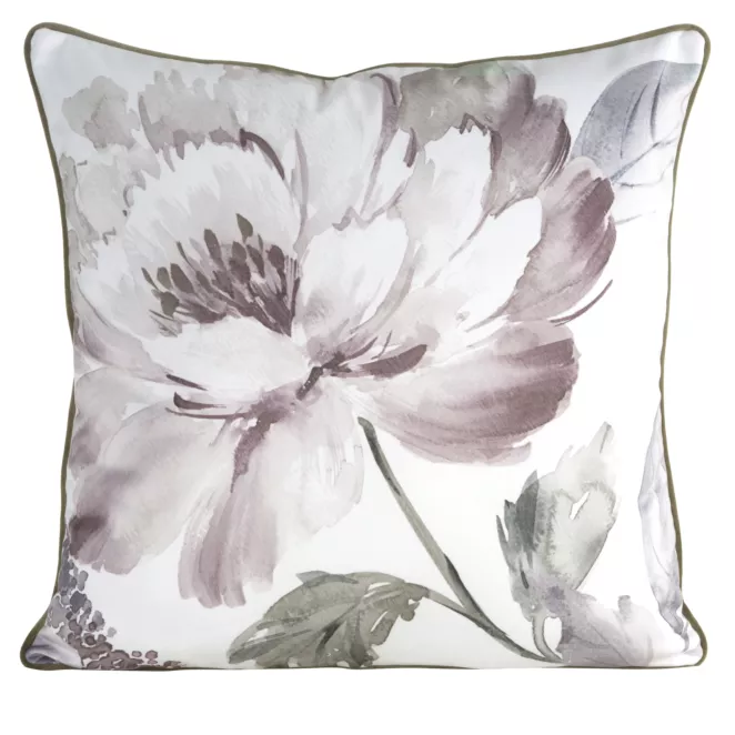 Poszewka na poduszkę 60x60 cm welwetowa, biało zielona z motywem roślinnym z wypustką na brzegach ROSALIA Eurofirany Premium