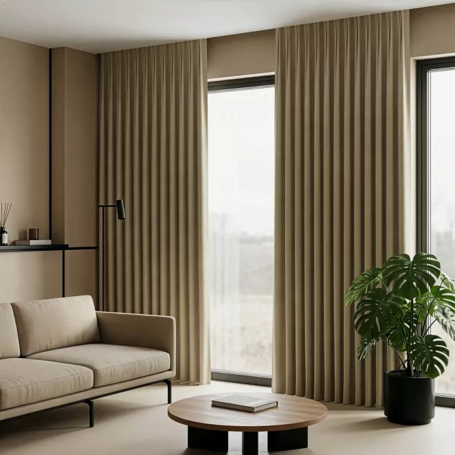 Zasłona jasnobeżowa 240x258 cm welwetowa flex 1:1,5